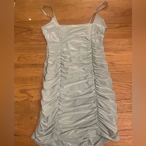 Pretty little things  Turquoise Slinky Strappy Ruched Side Detail Bodycon Dress - Picture 5 of 5